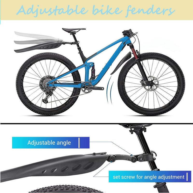 Fat Cat Adjustable Road Mountain Bike Bicycle Cycling Tire Front/Rear Mud Guards Mudguard Fenders Set (Black-2) - Image 3